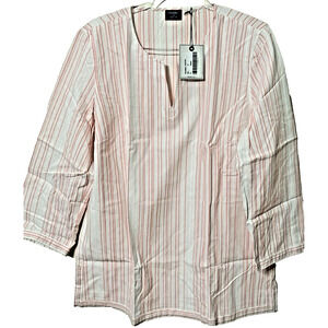 UNTUCKIT WOMEN'S  STRIPED TUNIC BLOUSE V-NECK COTTON SZ 10 Cotton